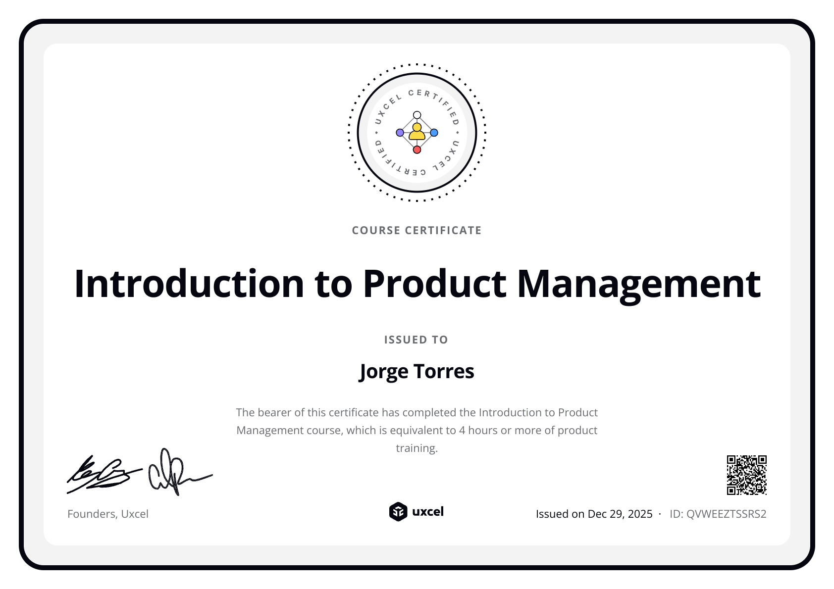 Jorge Torres's certificate